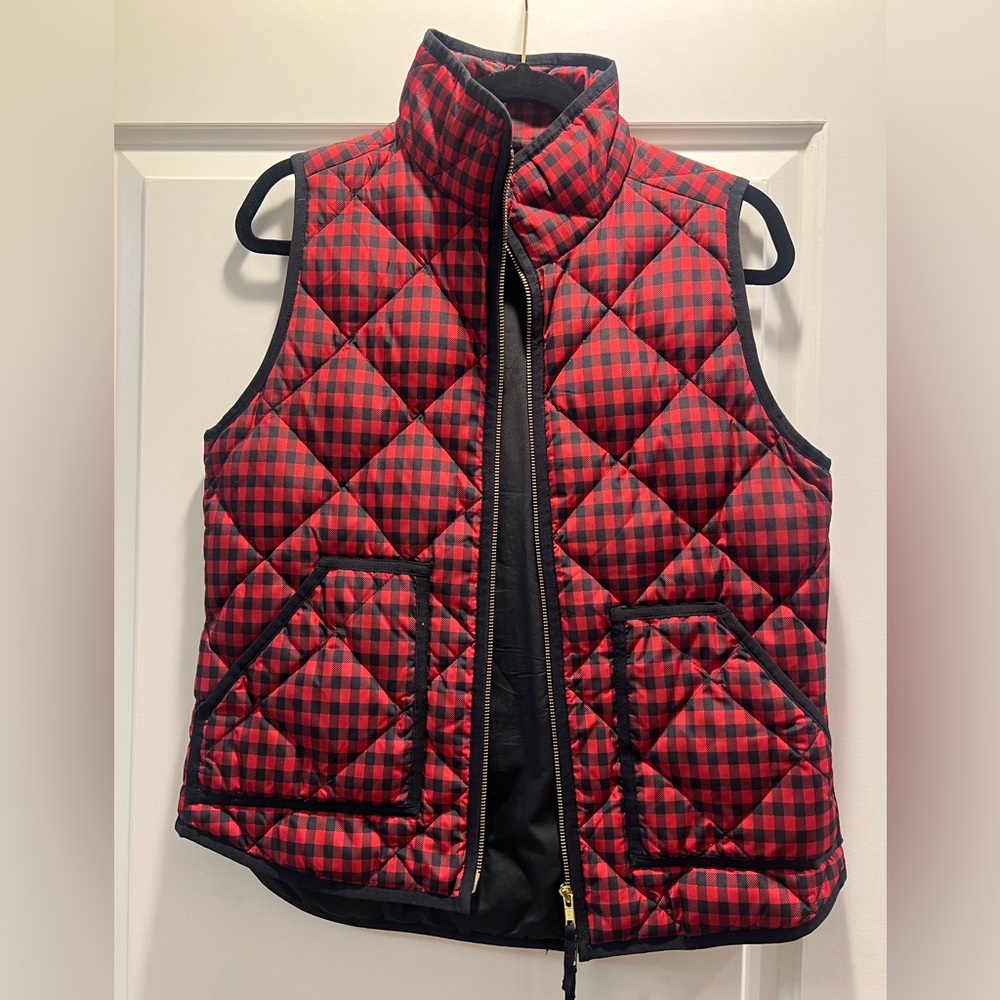 J. Crew Down Puffer Vest - Red and Black Buffalo Plaid - Size S